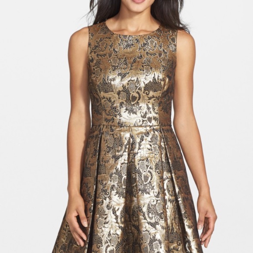 Eliza J Metallic Jacquard Fit & Flare Dress